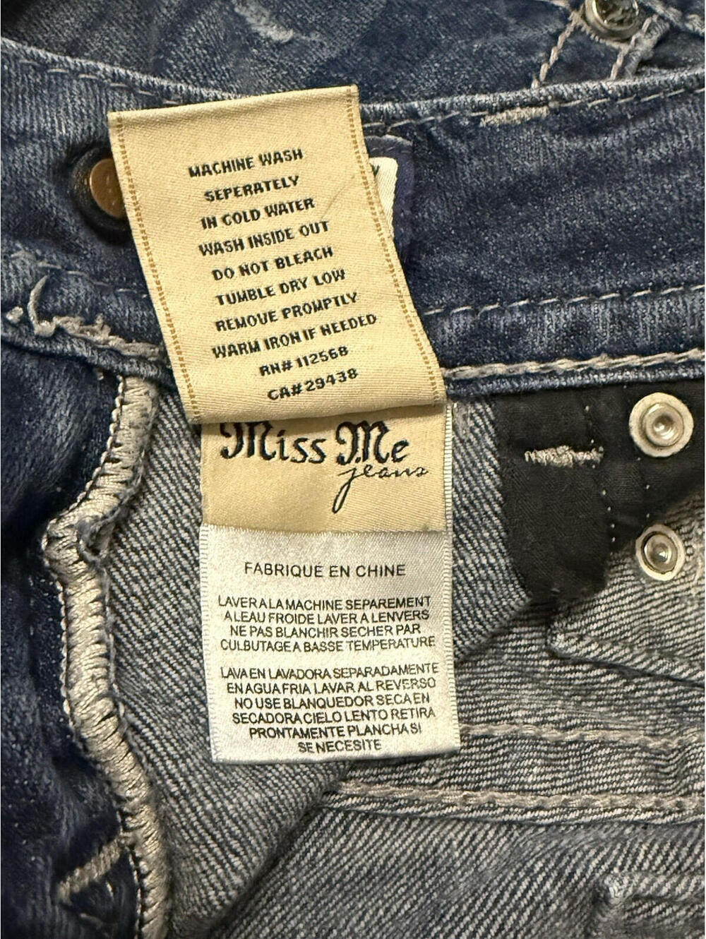 RARE VTG Miss Me Bootcut Jeans Embroidered Rhinestone Blue Western Stretch Women - Picture 11 of 12